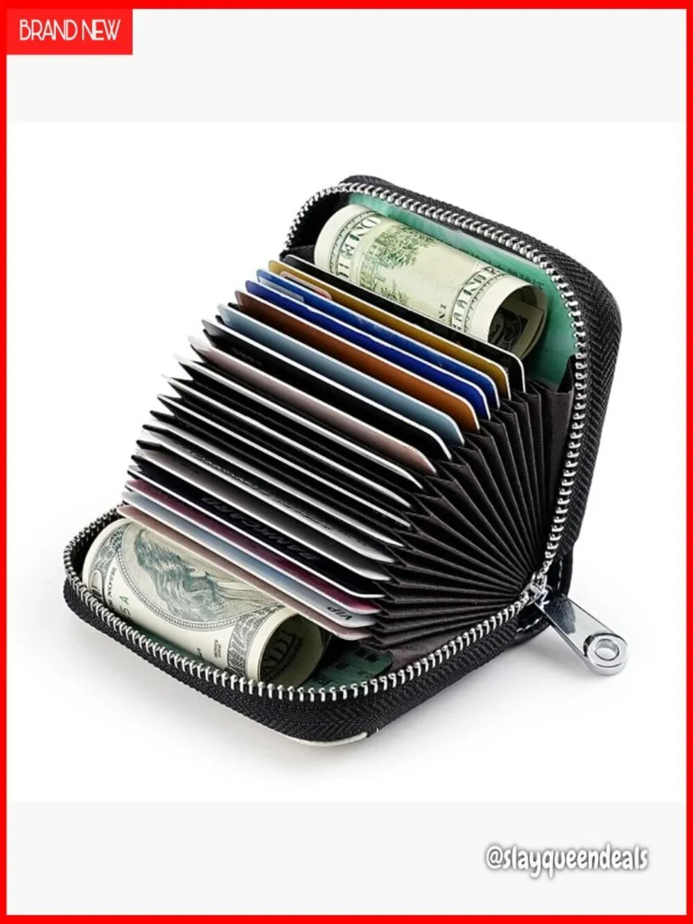 Genuine Leather RFID Blocking Wallet with 20 Card Slots and Zipper